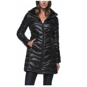 SOLD: ANDREW MARC HOODED  LIGHT Long down Jacket